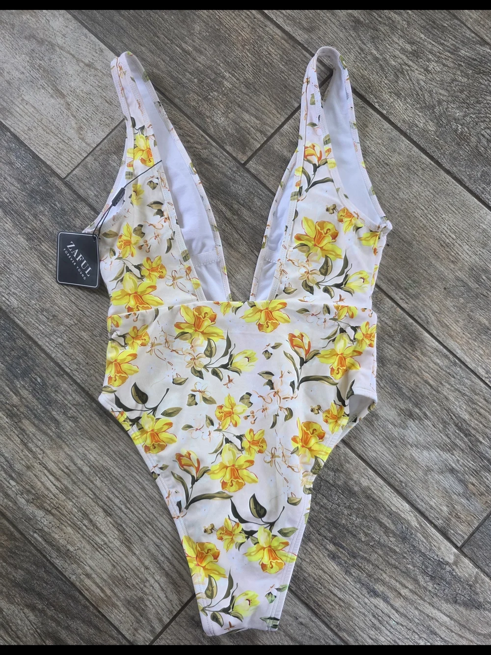 New ZAFUL Floral V Neck One-Piece Swimsuit Sz Small 4